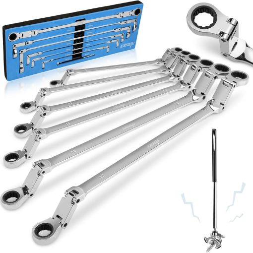 Double-Jointed Extra Long Flex Head Ratchet Wrench Set