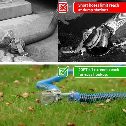 Hassle-free RV Sewer Hose 20FT with Wye Adapter Complete Kit