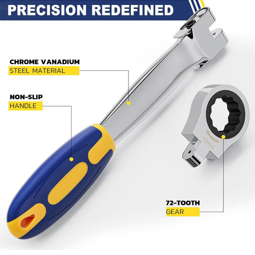 12-in-1 Interchangeable Metric Flex Head Ratchet Wrench