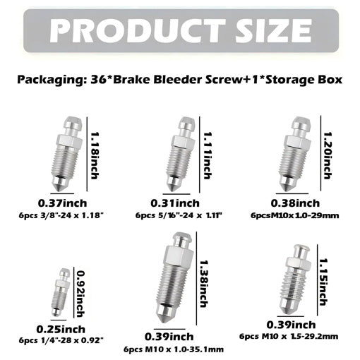36 PCS Bleeder Valve and Brake Bleeder Screw Assortment Kit
