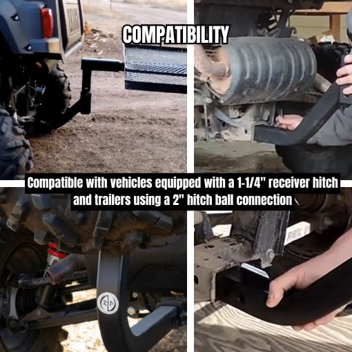 ATV 1-1/4" Receiver Hitch Riser and Extender with 2" Ball