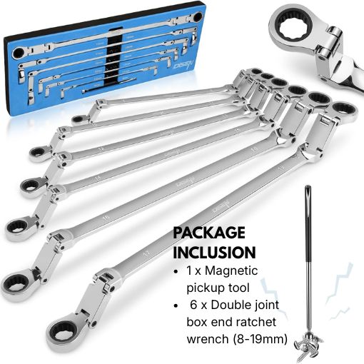Double-Jointed Extra Long Flex Head Ratchet Wrench Set