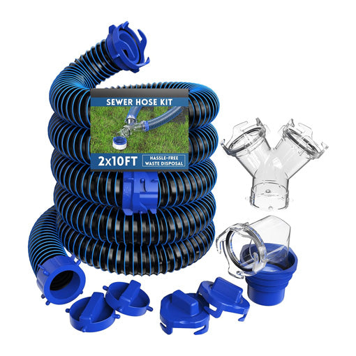 Hassle-free RV Sewer Hose 20FT with Wye Adapter Complete Kit