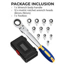12-in-1 Interchangeable Metric Flex Head Ratchet Wrench