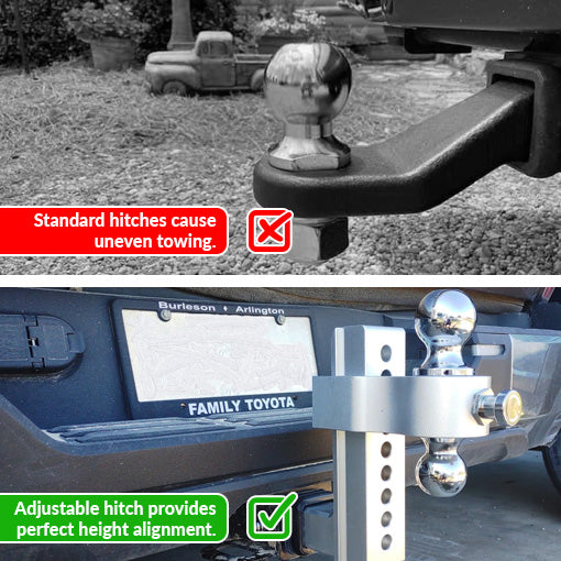 Adjustable Aluminum Drop/Rise Tow Hitch with Dual Ball