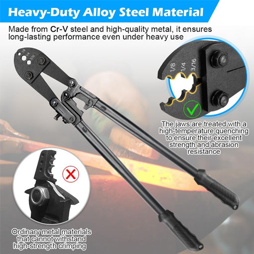 Heavy-Duty Wire Rope Swaging Crimping Tool (with Aluminum Sleeves)