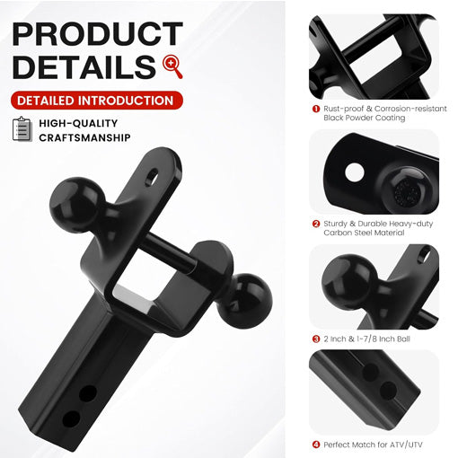 3-in-1 ATV/UTV Dual Ball Trailer Hitch