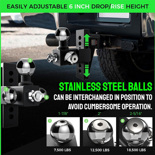 Adjustable Drop Hitch with Tri-Ball