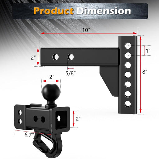 Height Adjustable Hitch with Hook & Mini Storage Box