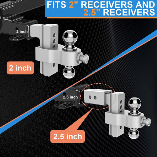 Adjustable Aluminum Drop/Rise Tow Hitch with Dual Ball