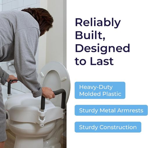 2-in-1 Raised Toilet Seat with Removable Padded Arms