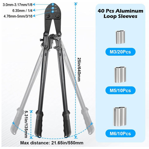 Heavy-Duty Wire Rope Swaging Crimping Tool (with Aluminum Sleeves)