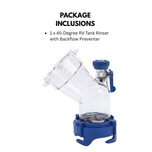 45-Degree RV Clear Tank Rinser with Backflow Preventer