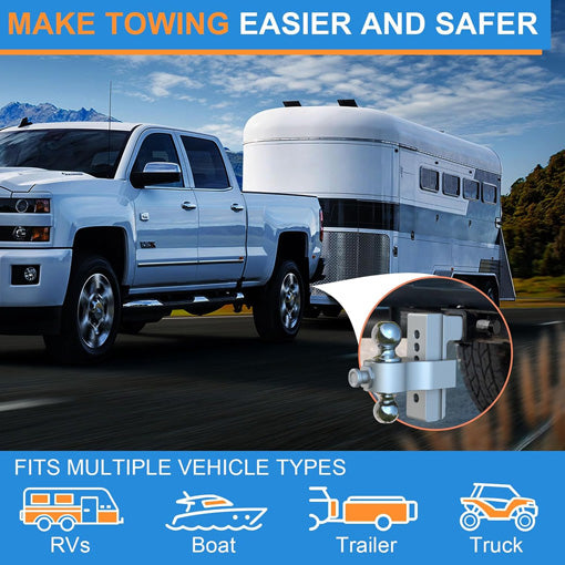Adjustable Aluminum Drop/Rise Tow Hitch with Dual Ball