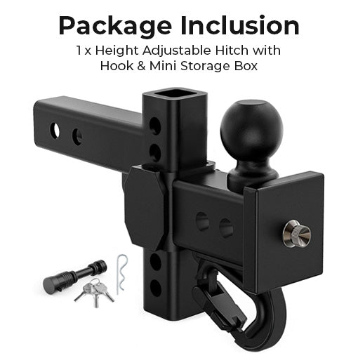 Height Adjustable Hitch with Hook & Mini Storage Box