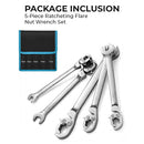 5-Piece Ratcheting Flare Nut Wrench Set
