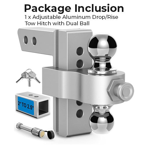 Adjustable Aluminum Drop/Rise Tow Hitch with Dual Ball