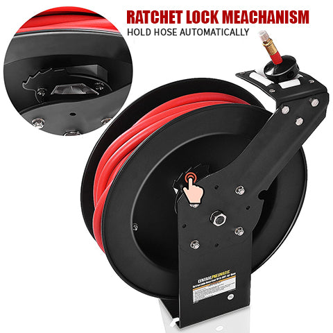 Ratchet Locket Mechanism 50 ft Retractable Air Hose